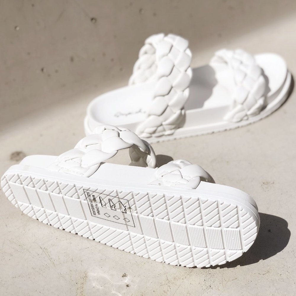 NEW White Braided Double Straps Slip On Platform Slides Slipper Sandals Shoes - Picture 13 of 16
